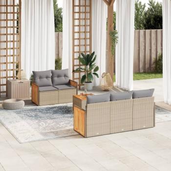 ARDEBO.de - 6-tlg. Garten-Sofagarnitur mit Kissen Beige Poly Rattan