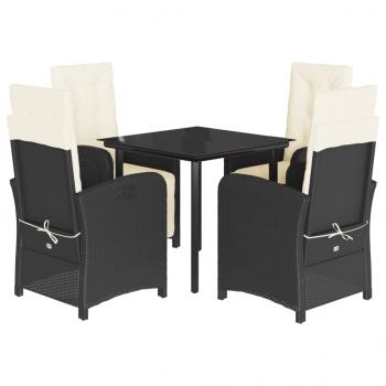 5-tlg. Garten-Essgruppe mit Kissen Schwarz Poly Rattan