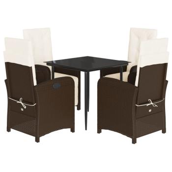 5-tlg. Garten-Essgruppe mit Kissen Braun Poly Rattan