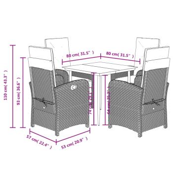 5-tlg. Garten-Essgruppe mit Kissen Braun Poly Rattan