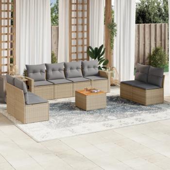 ARDEBO.de - 9-tlg. Garten-Sofagarnitur mit Kissen Beige Poly Rattan