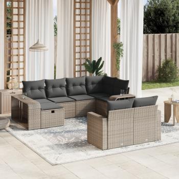 ARDEBO.de - 10-tlg. Garten-Sofagarnitur mit Kissen Grau Poly Rattan