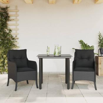 ARDEBO.de - 3-tlg. Garten-Essgruppe mit Kissen Schwarz Poly Rattan