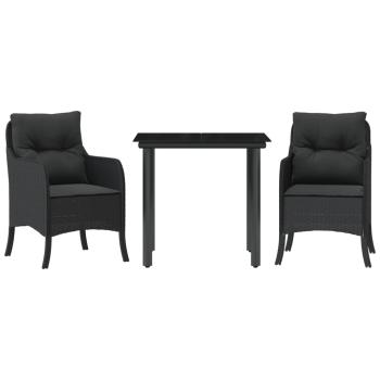 3-tlg. Garten-Essgruppe mit Kissen Schwarz Poly Rattan