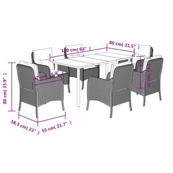 7-tlg. Garten-Essgruppe mit Kissen Schwarz Poly Rattan
