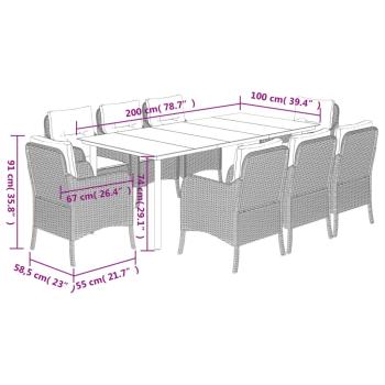 9-tlg. Garten-Essgruppe mit Kissen Schwarz Poly Rattan