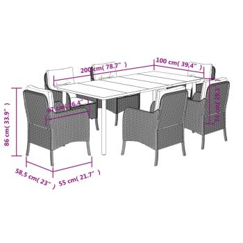 7-tlg. Garten-Essgruppe mit Kissen Hellgrau Poly Rattan