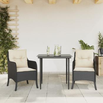 ARDEBO.de - 3-tlg. Garten-Essgruppe mit Kissen Schwarz Poly Rattan
