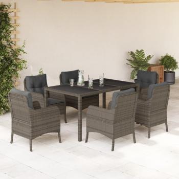 ARDEBO.de - 7-tlg. Garten-Essgruppe mit Kissen Grau Poly Rattan