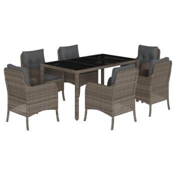 7-tlg. Garten-Essgruppe mit Kissen Grau Poly Rattan