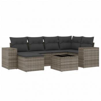 7-tlg. Garten-Sofagarnitur mit Kissen Grau Poly Rattan