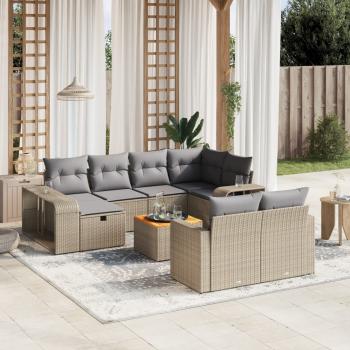 ARDEBO.de - 11-tlg. Garten-Sofagarnitur mit Kissen Beige Poly Rattan