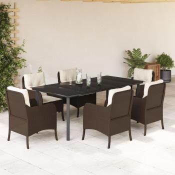ARDEBO.de - 7-tlg. Garten-Essgruppe mit Kissen Braun Poly Rattan