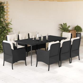 ARDEBO.de - 9-tlg. Garten-Essgruppe mit Kissen Schwarz Poly Rattan