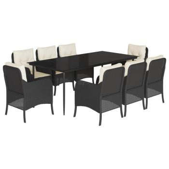9-tlg. Garten-Essgruppe mit Kissen Schwarz Poly Rattan