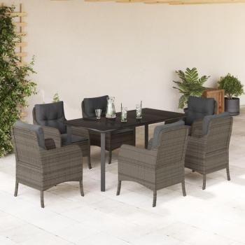 ARDEBO.de - 7-tlg. Garten-Essgruppe mit Kissen Grau Poly Rattan