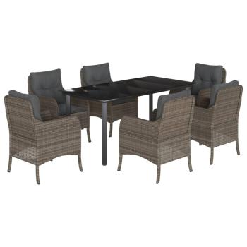 7-tlg. Garten-Essgruppe mit Kissen Grau Poly Rattan