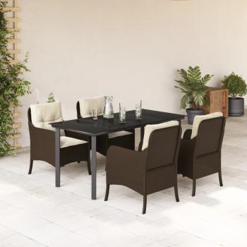 ARDEBO.de - 5-tlg. Garten-Essgruppe mit Kissen Braun Poly Rattan