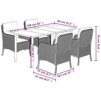 5-tlg. Garten-Essgruppe mit Kissen Braun Poly Rattan