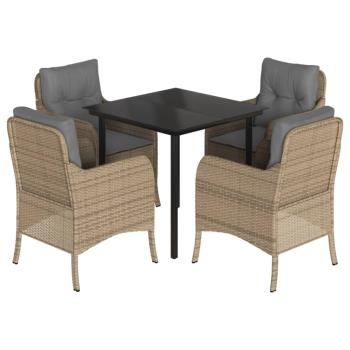 5-tlg. Garten-Essgruppe mit Kissen Beige Poly Rattan
