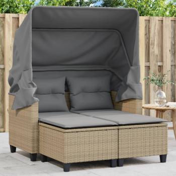 ARDEBO.de - Gartensofa 2-Sitzer mit Dach und Hockern Beige Poly Rattan