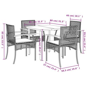 5-tlg. Garten-Essgruppe mit Kissen Grau Poly Rattan