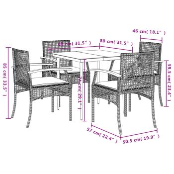 5-tlg. Garten-Essgruppe mit Kissen Grau Poly Rattan