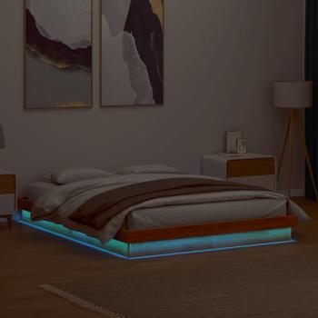 Massivholzbett mit LED-Beleuchtung Wachsbraun 160x200 cm Kiefer