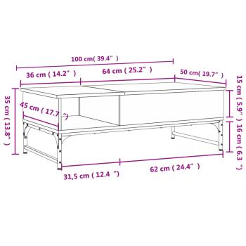 Couchtisch Grau Sonoma 100x50x35 cm Holzwerkstoff und Metall