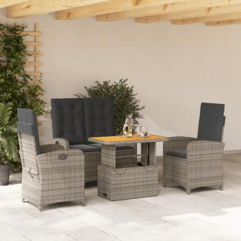 ARDEBO.de - 4-tlg. Garten-Essgruppe mit Kissen Grau Poly Rattan
