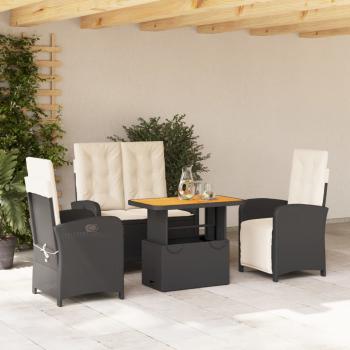 ARDEBO.de - 4-tlg. Garten-Essgruppe mit Kissen Schwarz Poly Rattan