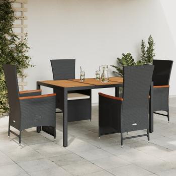 ARDEBO.de - 5-tlg. Garten-Essgruppe mit Kissen Schwarz Poly Rattan
