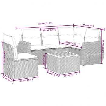 6-tlg. Garten-Sofagarnitur mit Kissen Schwarz Poly Rattan