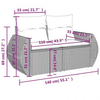 6-tlg. Garten-Sofagarnitur mit Kissen Schwarz Poly Rattan