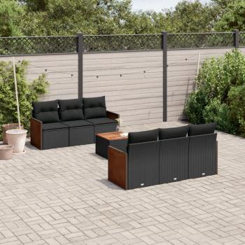 ARDEBO.de - 7-tlg. Garten-Sofagarnitur mit Kissen Schwarz Poly Rattan