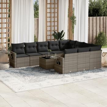ARDEBO.de - 11-tlg. Garten-Sofagarnitur mit Kissen Grau Poly Rattan