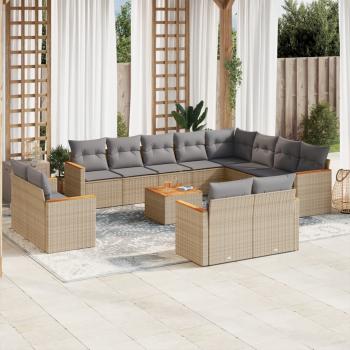ARDEBO.de - 13-tlg. Garten-Sofagarnitur mit Kissen Beige Poly Rattan