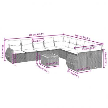 11-tlg. Garten-Sofagarnitur mit Kissen Schwarz Poly Rattan