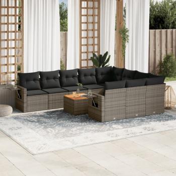 ARDEBO.de - 11-tlg. Garten-Sofagarnitur mit Kissen Schwarz Poly Rattan
