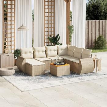 ARDEBO.de - 8-tlg. Garten-Sofagarnitur mit Kissen Beige Poly Rattan