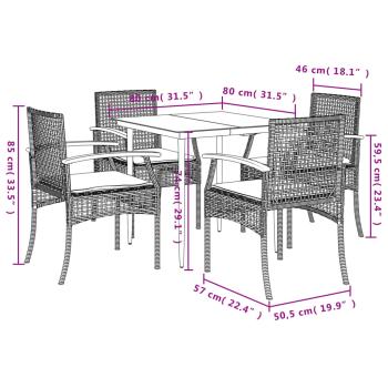 5-tlg. Garten-Essgruppe mit Kissen Schwarz Poly Rattan