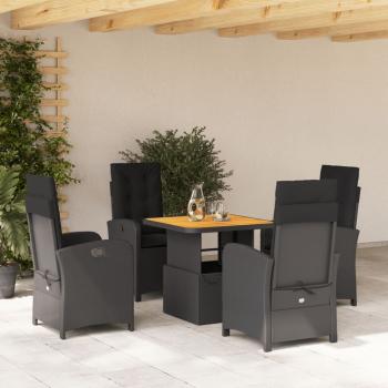 ARDEBO.de - 5-tlg. Garten-Essgruppe mit Kissen Schwarz Poly Rattan