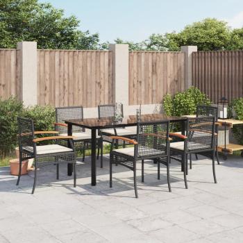 ARDEBO.de - 7-tlg. Garten-Essgruppe mit Kissen Schwarz Poly Rattan