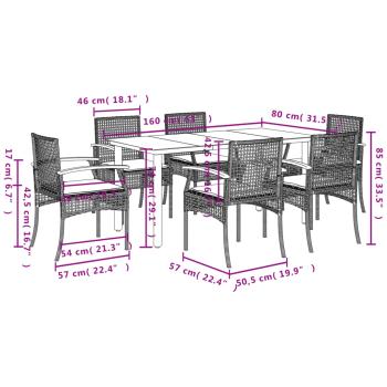 7-tlg. Garten-Essgruppe mit Kissen Schwarz Poly Rattan