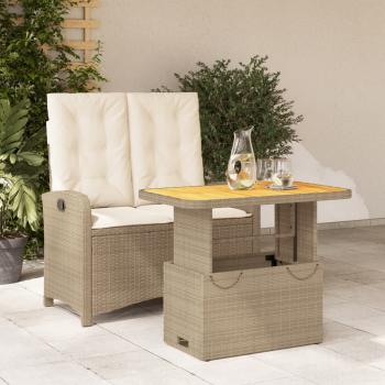 ARDEBO.de - 2-tlg. Garten-Essgruppe mit Kissen Beige Poly Rattan