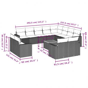 13-tlg. Garten-Sofagarnitur mit Kissen Schwarz Poly Rattan