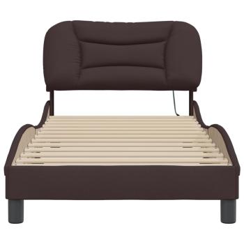Bettgestell mit LED Dunkelbraun 90x190 cm Stoff