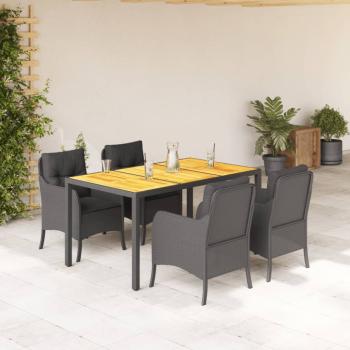 ARDEBO.de - 5-tlg. Garten-Essgruppe mit Kissen Schwarz Poly Rattan