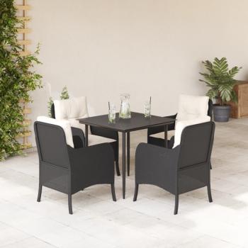 ARDEBO.de - 5-tlg. Garten-Essgruppe mit Kissen Schwarz Poly Rattan