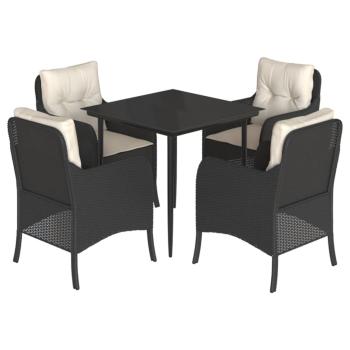 5-tlg. Garten-Essgruppe mit Kissen Schwarz Poly Rattan